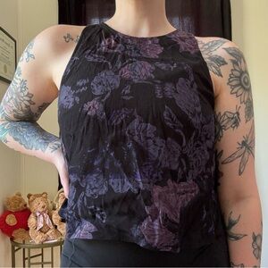 Aritzia Wilfred Black Purple Floral Tank Top Blouse